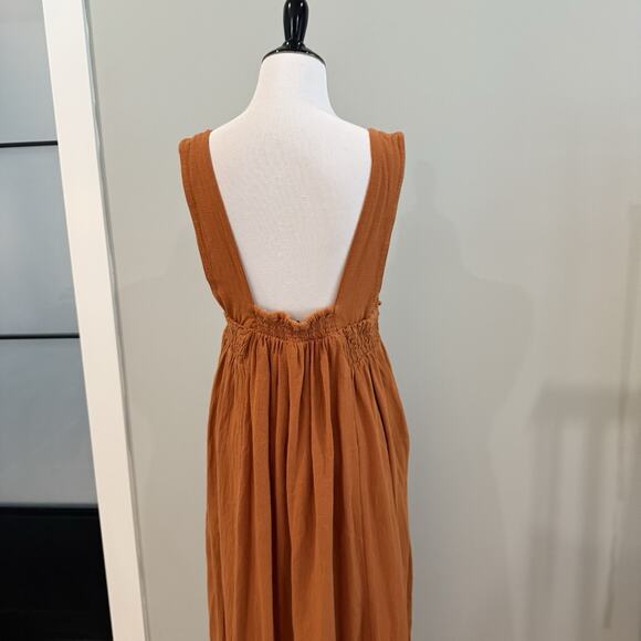 Free People Dress Size Small Delphine Midi Tank Smocked Cotton Billowy Sienna - Picture 9 of 15